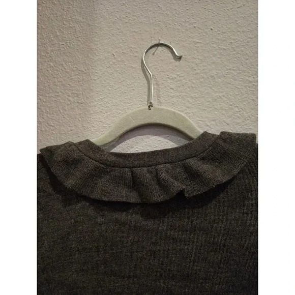 Elena Solano Women's Gray Wool Wrap Sweater S Ruffle Buckle Casual Fall - Picture 6 of 9